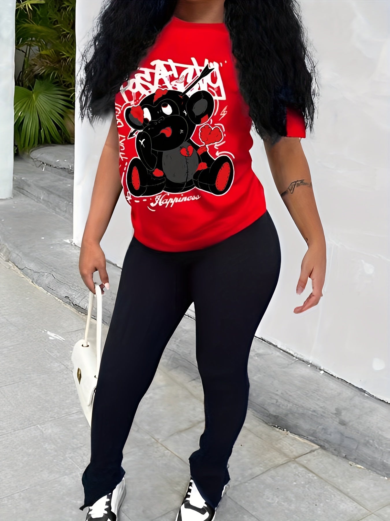 Graphic Print Two-piece Set, Casual Short Sleeve T-shirt & Pants Outfits - Women's Clothing - Stylish & Comfortable - For Casual Wear - Perfect Gift for Fashionable Women